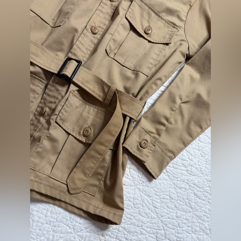 Vintage SAFTBAK Belted Hunting Jacket Medium Tan Safari Utility Coat USA - Picture 5 of 16